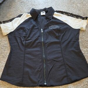 Harley-Davidson Black Shirt with Cream Raglan Sleeves and Lace Trim